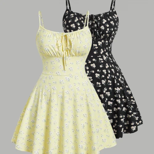 New fashion floral elegant sleeveless thin strap camisole dress