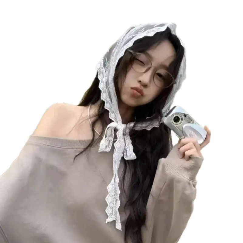 Y2K Stacked Lace Half Skirt Women Lace Tulle Bandage Skirt Layering Small Butt Curtain Short Skirt Flower Triangle Hair Scarf - Image 6