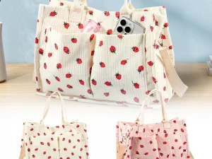 Tote Bag Cute Strawberry Patched Purse for Women Fabric Large Capacity Tote Purse Enduring Tote Bag with Adjustable Shoulder