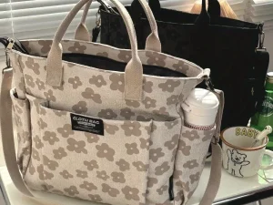 3D Floral Design Tote Bag, Thickened Zipper, Multifunctional Canvas Bag, Student Computer Handbag Shoulder Crossbody School Bag,