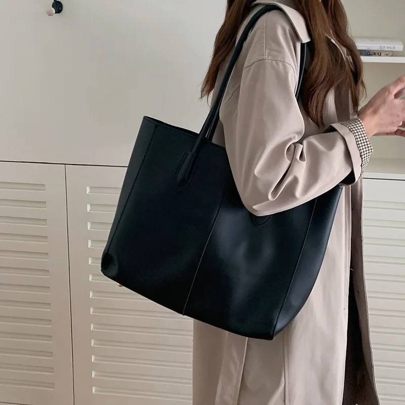 Vintage women's tote bag, new Korean version, large capacity, simple commuting bag,fashionable and versatile,single shoulder bag - Image 2