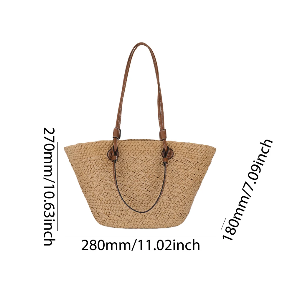 Women Woven Tote Bag Summer Beach Bags Large Capacity Simple Woven Handbag Stylish Weaving Bag Chic Hobo Bag for Outdoor Travel - Image 5