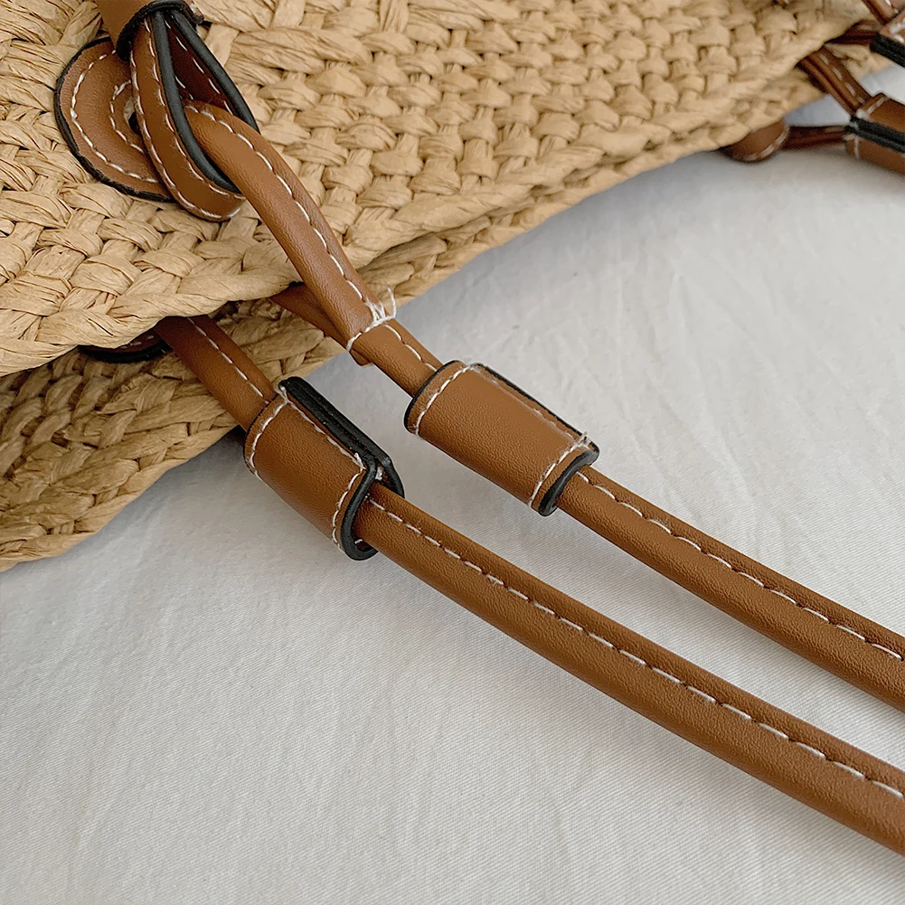 Women Woven Tote Bag Summer Beach Bags Large Capacity Simple Woven Handbag Stylish Weaving Bag Chic Hobo Bag for Outdoor Travel - Image 4