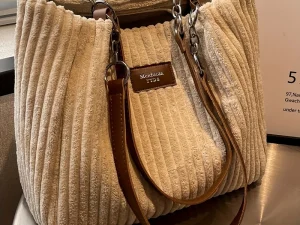 Stylish Corduroy Tote Bag for Women, Large Capacity Plush Shoulder Bag, Versatile Commuter & Travel Bag.