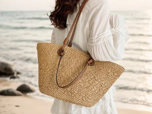 Women Woven Tote Bag Summer Beach Bags Large Capacity Simple Woven Handbag Stylish Weaving Bag Chic Hobo Bag for Outdoor Travel