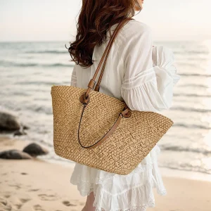 Women Woven Tote Bag Summer Beach Bags Large Capacity Simple Woven Handbag Stylish Weaving Bag Chic Hobo Bag for Outdoor Travel