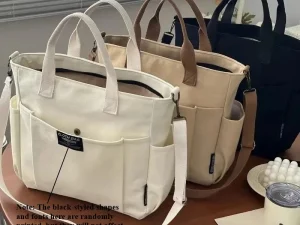 Large Canvas Tote Bag for Women, Minimalist Work Bag - Extra Wide Commuting Shopper, Durable Crossbody Shoulder Bag for School,