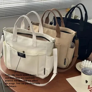 Large Canvas Tote Bag for Women, Minimalist Work Bag - Extra Wide Commuting Shopper, Durable Crossbody Shoulder Bag for School,