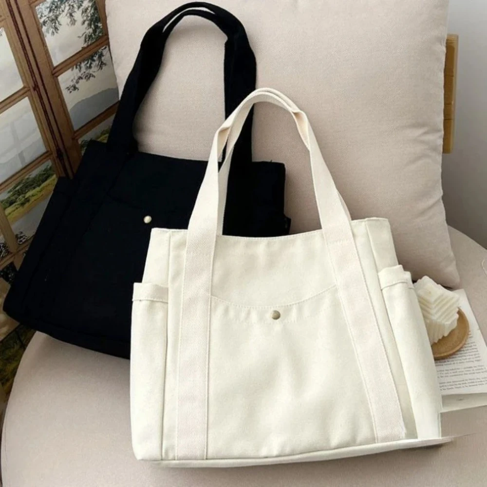 Large Capacity Canvas Tote Bags for Work Commuting Carrying Bag College Style Student Outfit Book Shoulder Bag Shopping Bag - Image 3