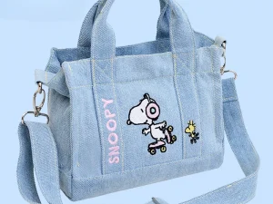 Kawaii Snoopy Denim Tote Bag Cartoon Animation Student Cute Tote Bag Embroidery Lunch Crossbody Bag